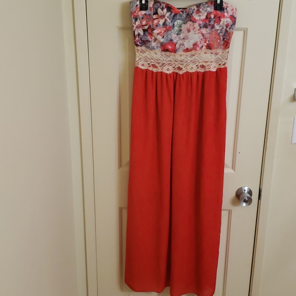 Annabelle Red Maxi with Sheer Midriff
